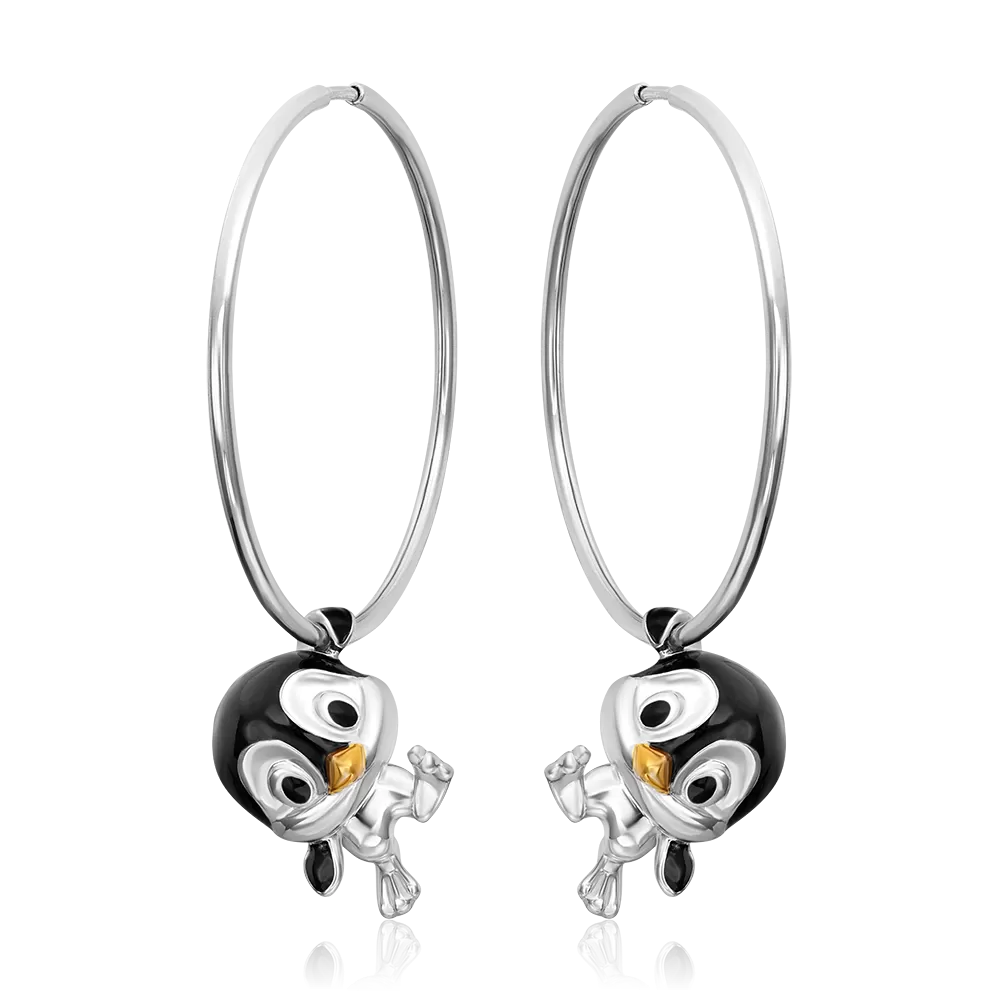 Серьги-конго «Пингвины» из серебра с эмалью 02-5152-00-000-0200