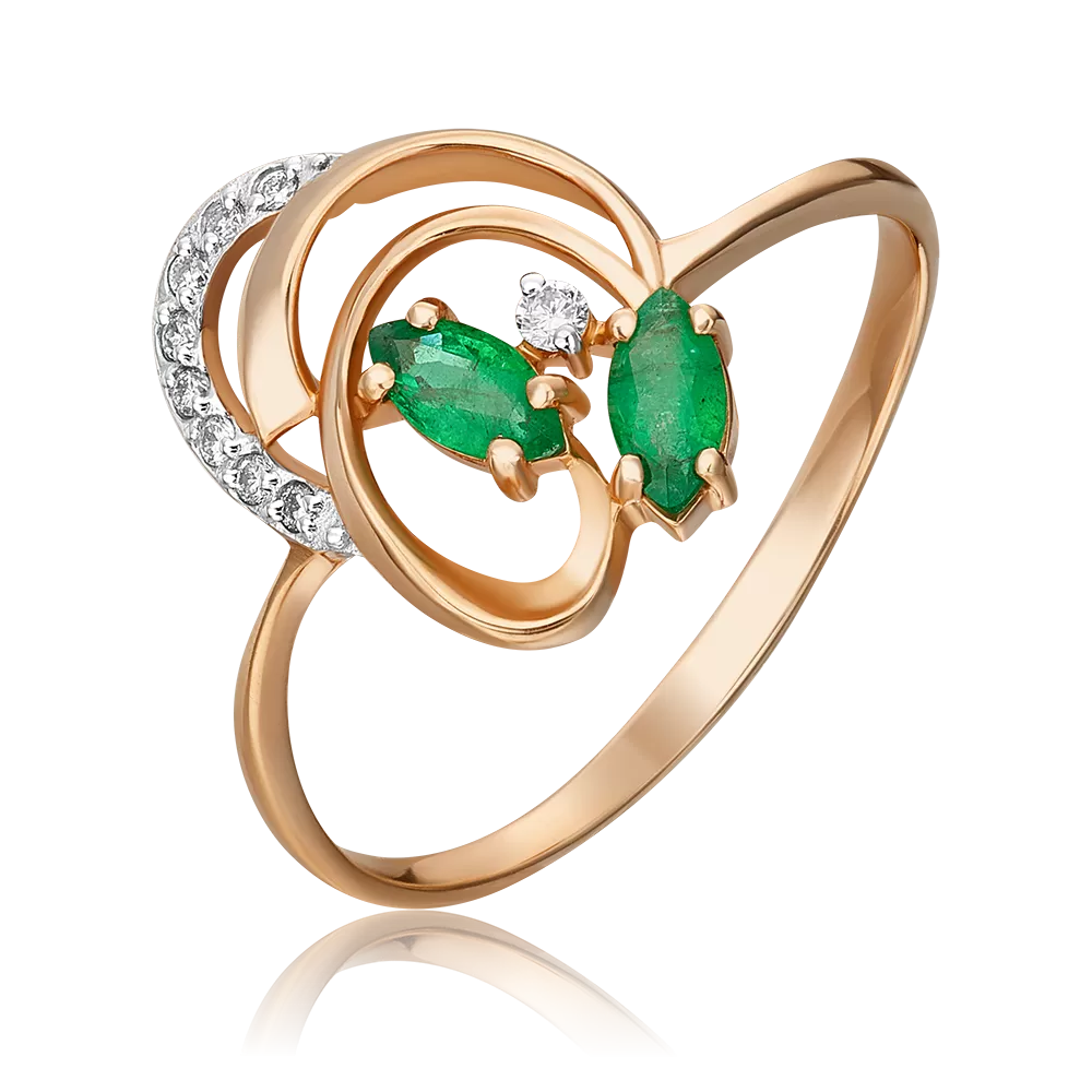Кольцо из красного золота с изумрудами и бриллиантами 01-1058-00-106-1110-30