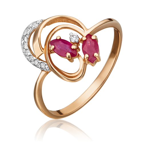 Кольцо из красного золота с рубином и бриллиантом 01-1058-00-107-1110-30