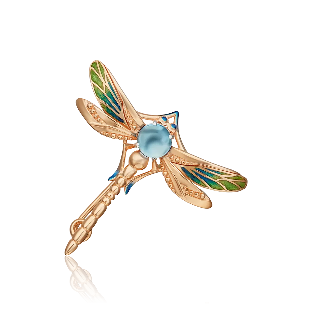 Брошь «Стрекоза» из красного золота с топазом и эмалью 04-0252-00-201-1110-57