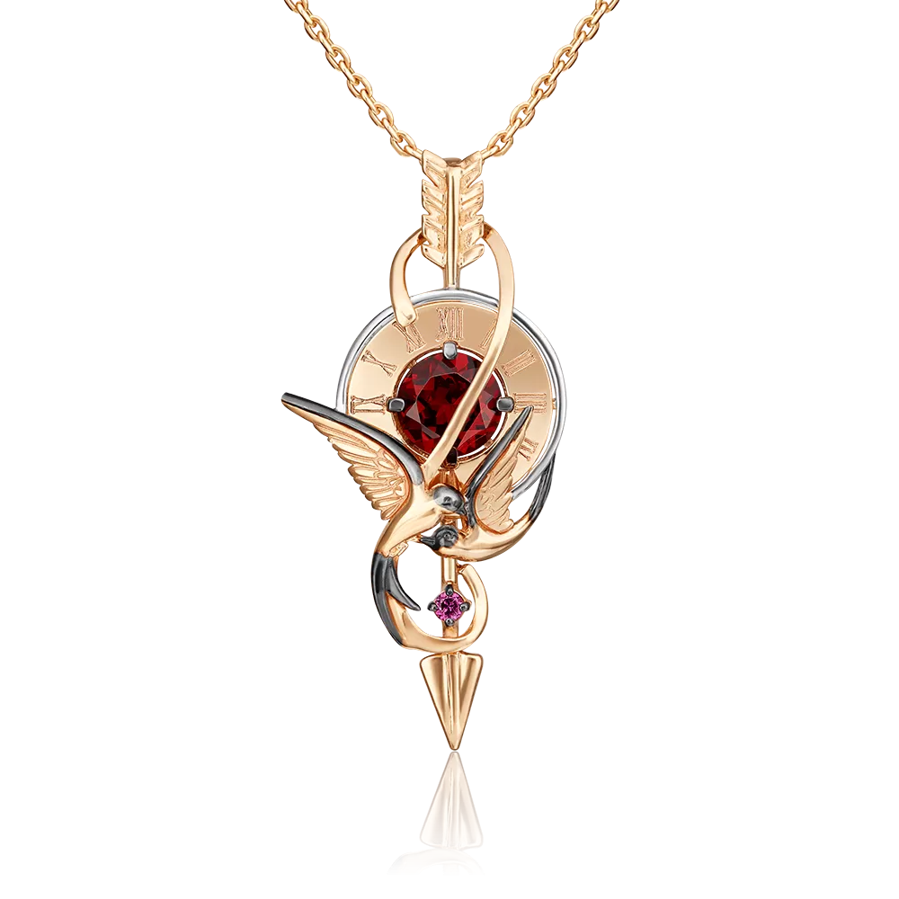 Подвеска «Обгоняя время» (пожелание удачи) из комбинированного золота с гранатами 03-3224-00-204-1111-75