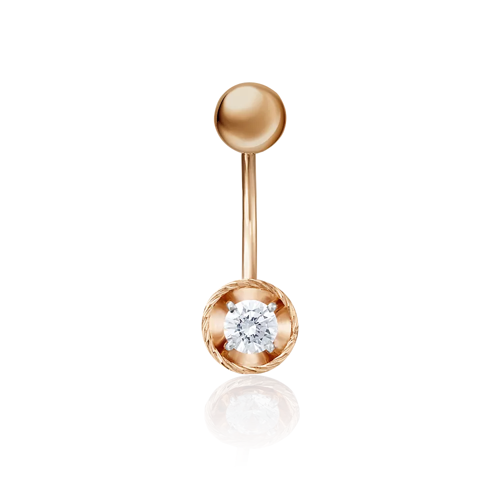 Пирсинг в пупок из красного золота с фианитом 06-3327-00-501-1110-38