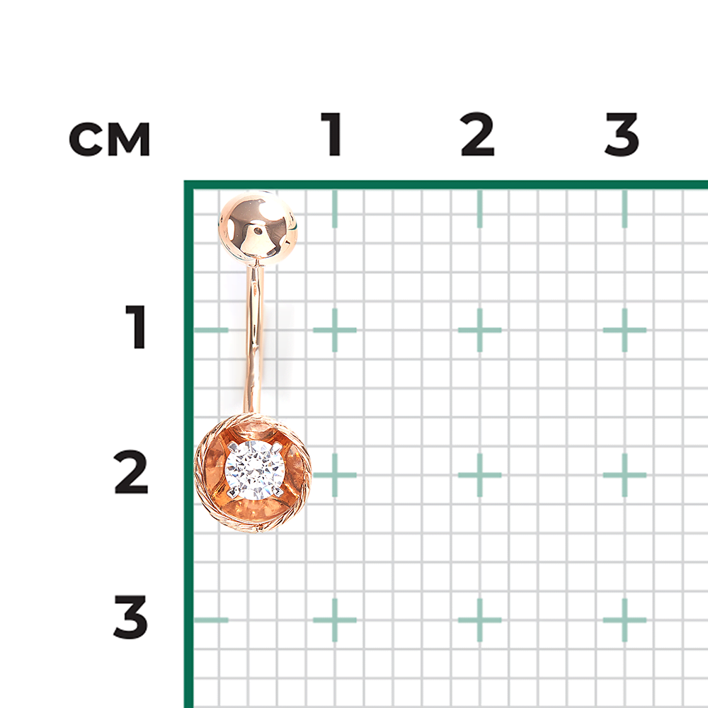 Пирсинг в пупок из красного золота с фианитом