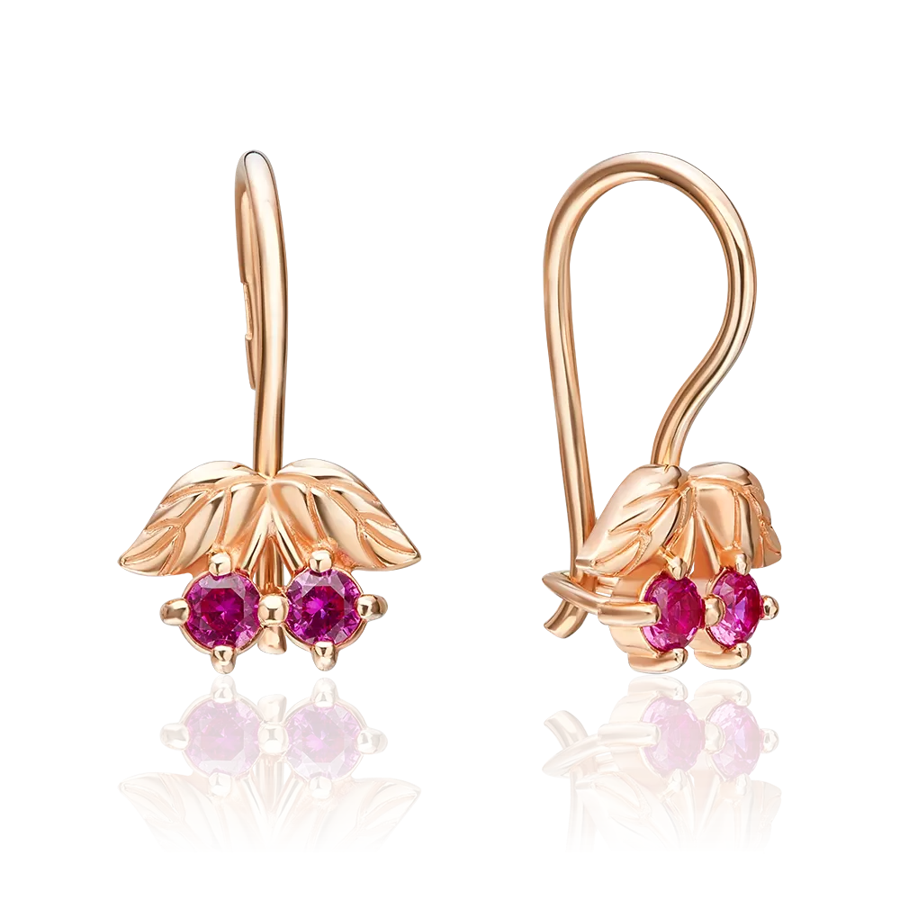 Детские серьги «Вишни» с французским замком из красного золота с фианитами 02-2878-00-404-1110-03