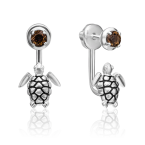 Серьги-пусеты «Черепахи» из серебра c кварцем дымчатым и эмалью 02-4669-00-202-0200-68