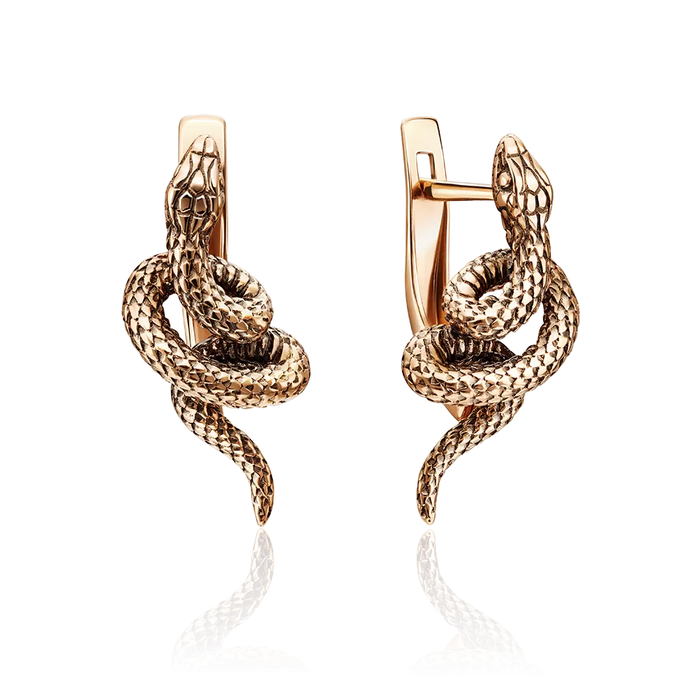 Серьги «Змеи» с английским замком из красного золота 02-4536-00-000-1110-42
