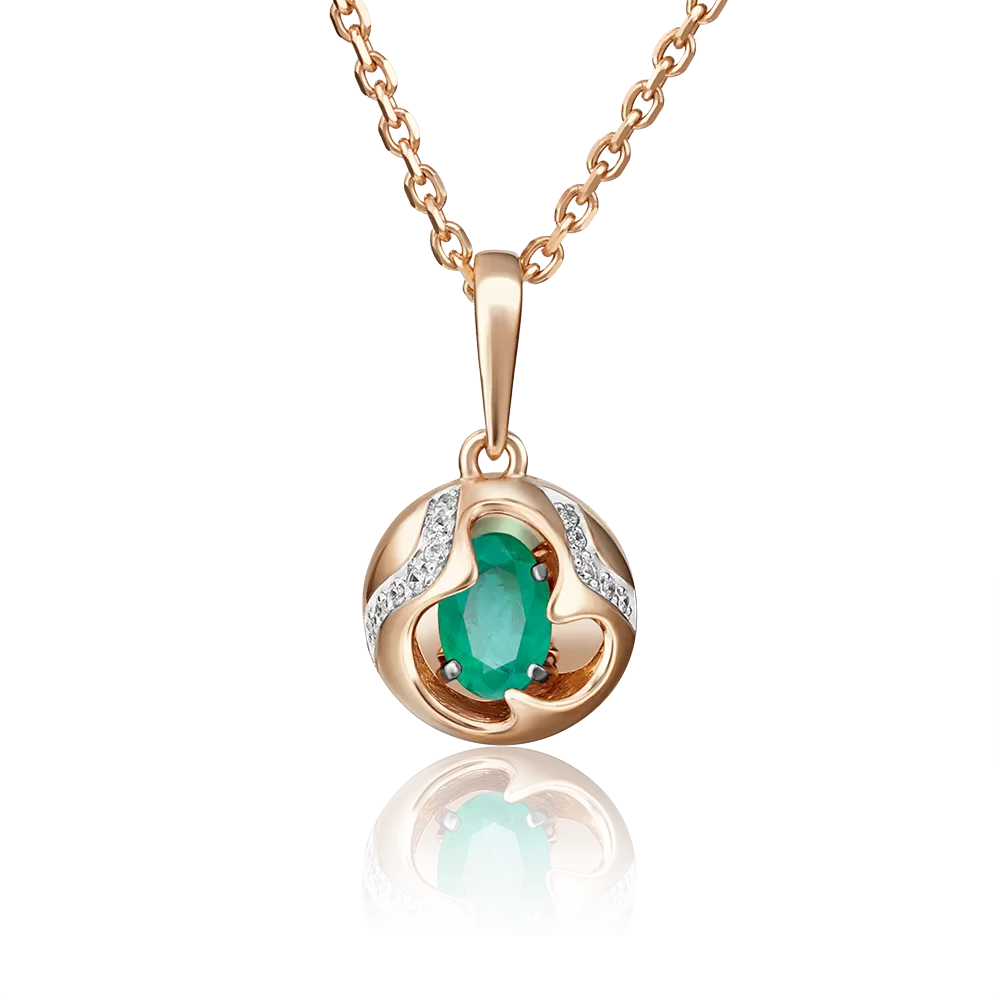 Подвеска из красного золота с изумрудом и бриллиантами 03-2842-00-106-1110-30