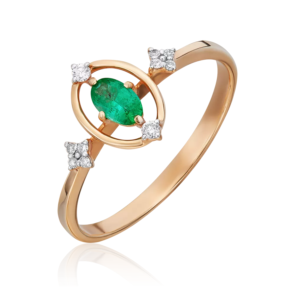 Кольцо из красного золота с изумрудом и бриллиантами 01-5520-00-106-1110-30