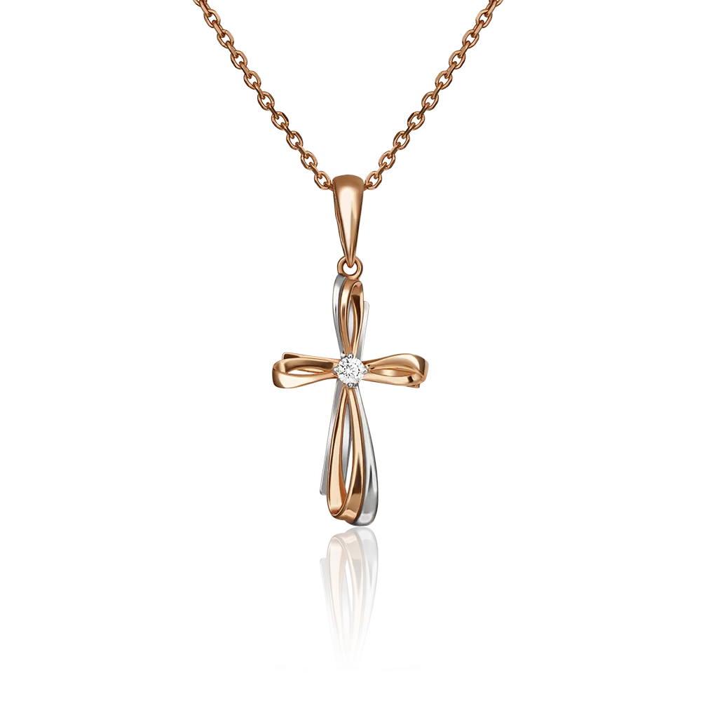 Декоративный крест из комбинированного золота с фианитом 03-2954-00-401-1111-03