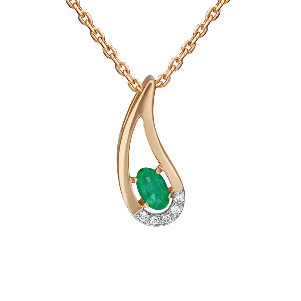 Подвеска из красного золота с изумрудом и бриллиантами 03-0088-00-106-1110-30
