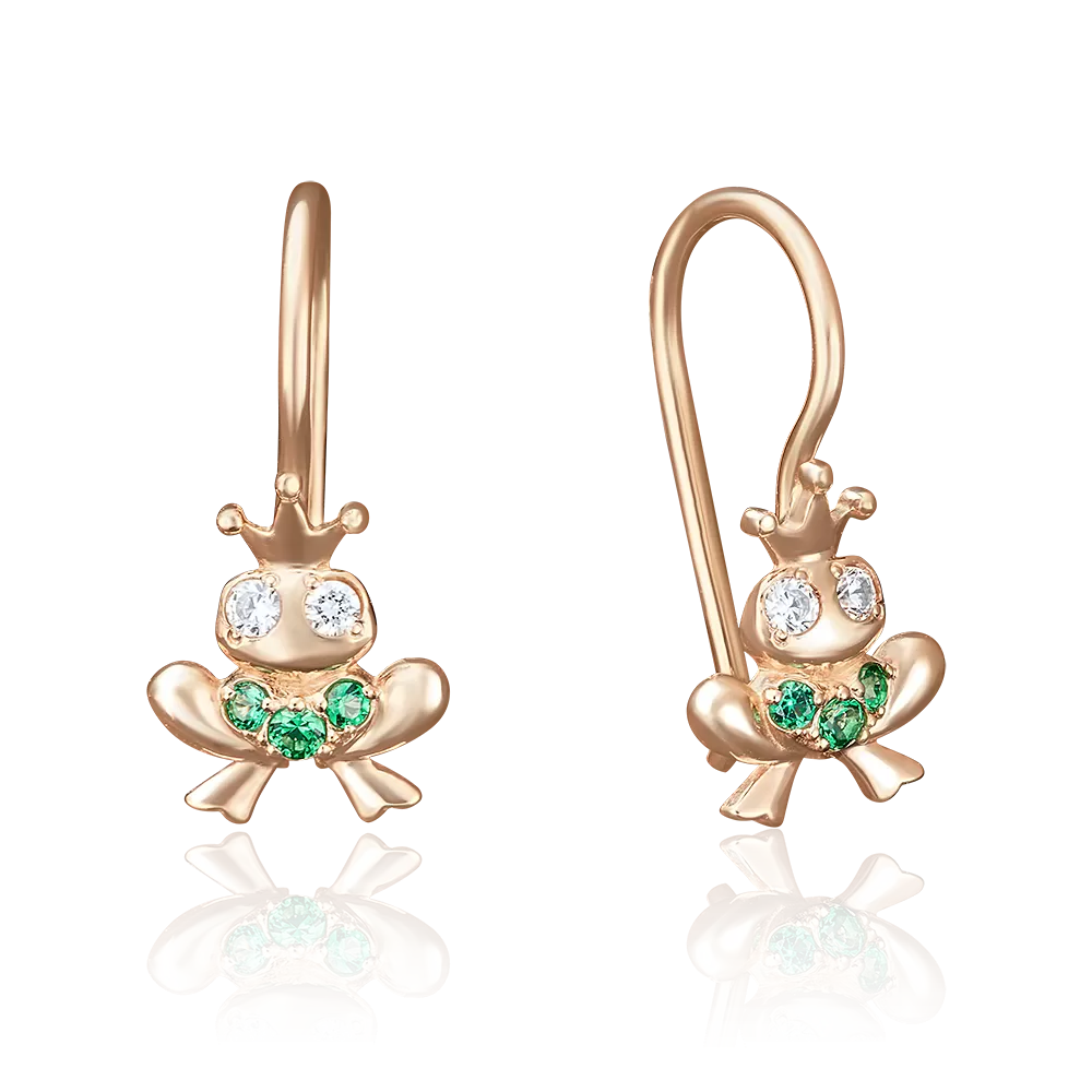 Детские серьги «Лягушки» с французским замком из красного золота с фианитами 02-3506-00-404-1110-03