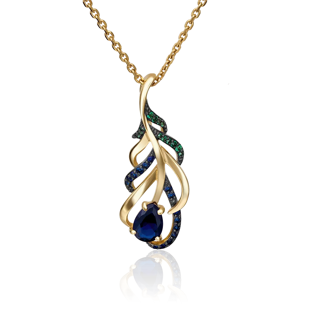 Подвеска «Перо павлина» из лимонного золота с фианитами 03-2331-00-404-1130-23