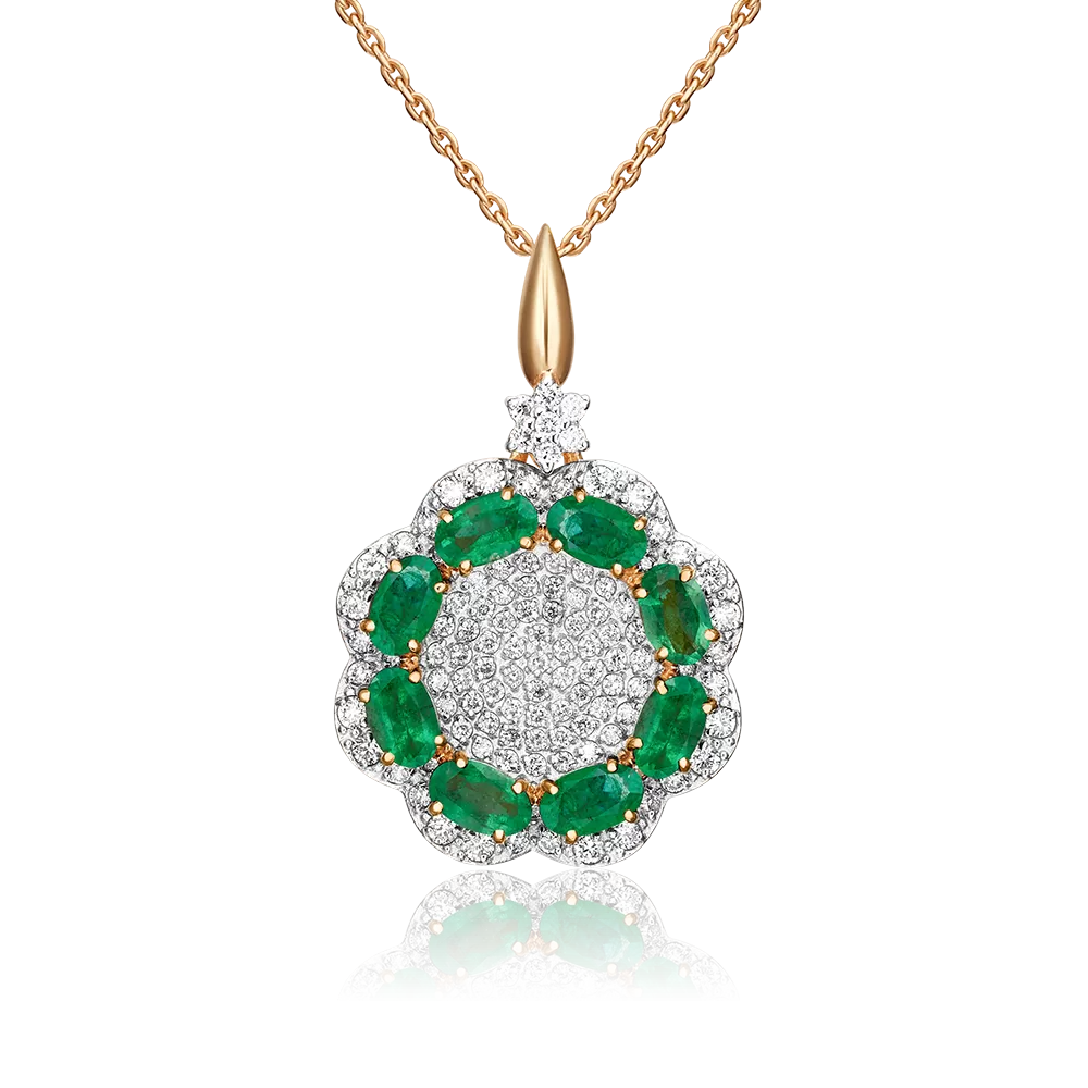 Подвеска из красного золота с изумрудами и бриллиантами 03-0418-00-106-1110-30