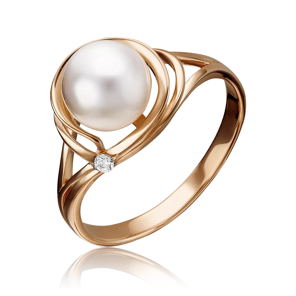 Кольцо из красного золота с жемчугом культивированным и фианитом 01-3559-00-302-1110-31
