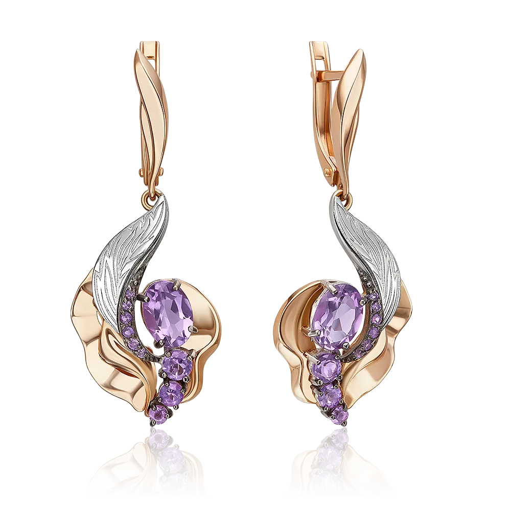 Серьги «Стихия Воздуха» из комбинированного золота с аметистами 02-5172-00-203-1111