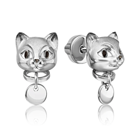 Серьги-пусеты «Кошки» из серебра c эмалью 02-4973-00-000-0200