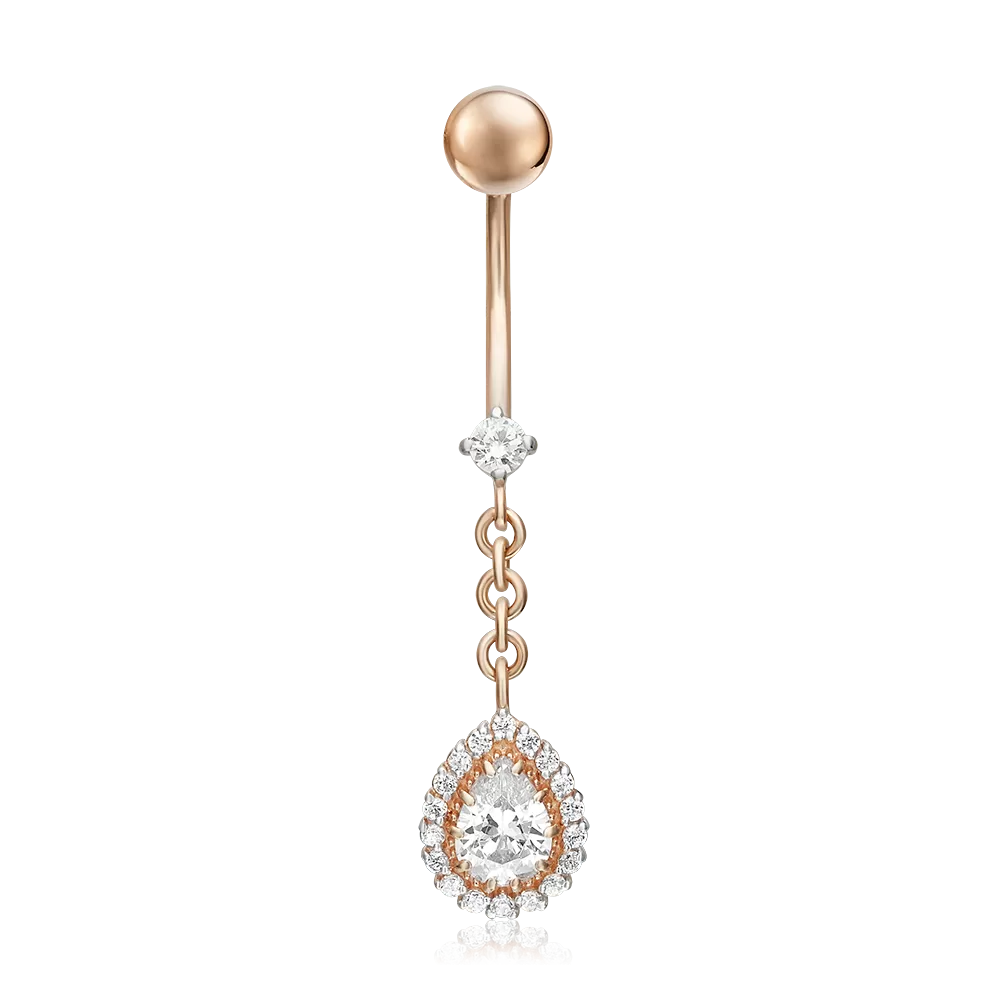Пирсинг в пупок из красного золота с фианитами 06-2550-00-401-1110-23