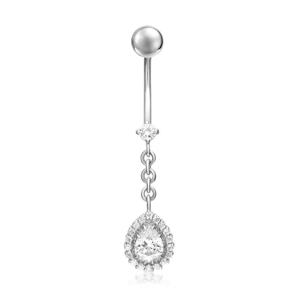 Пирсинг в пупок из белого золота с фианитами 06-2551-00-401-1120-23
