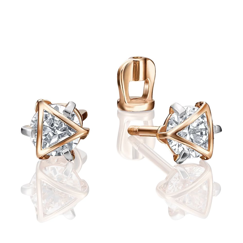 Серьги-пусеты из красного золота с фианитом 02-4116-00-401-1110