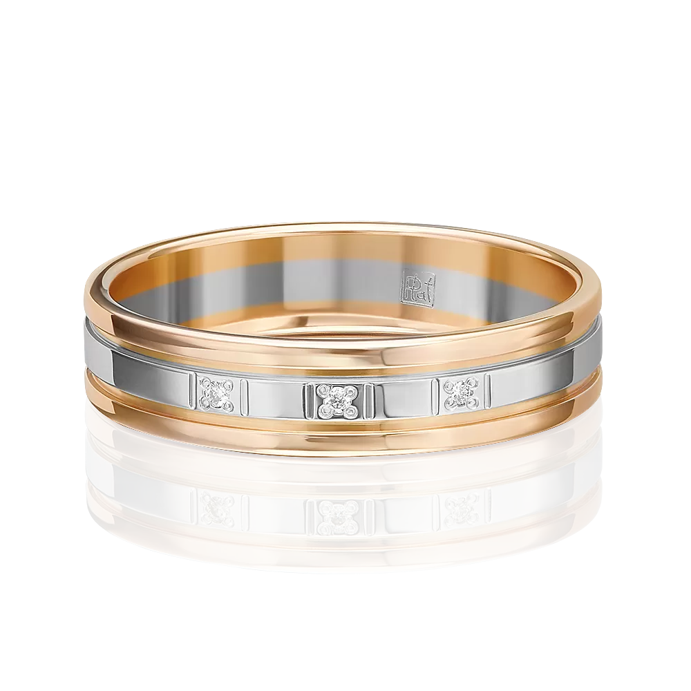 Обручальное кольцо из комбинированного золота с бриллиантами 01-1202-00-101-1111-30