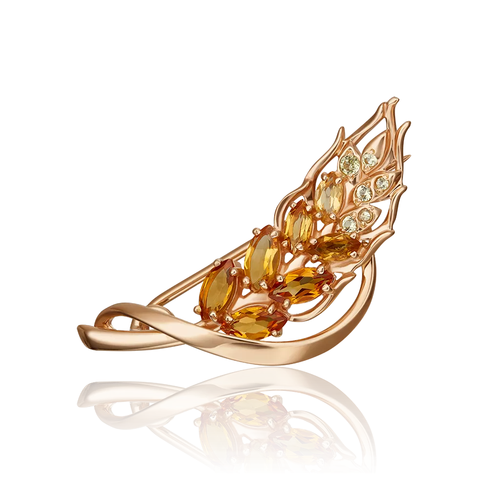 Брошь «Колос» из красного золота с цитринами и хризолитами 04-0245-00-235-1110-57