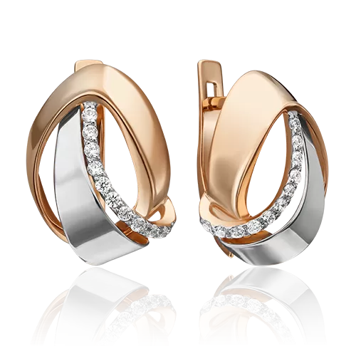 Серьги с английским замком из комбинированного золота с фианитами 02-4390-00-401-1111-48