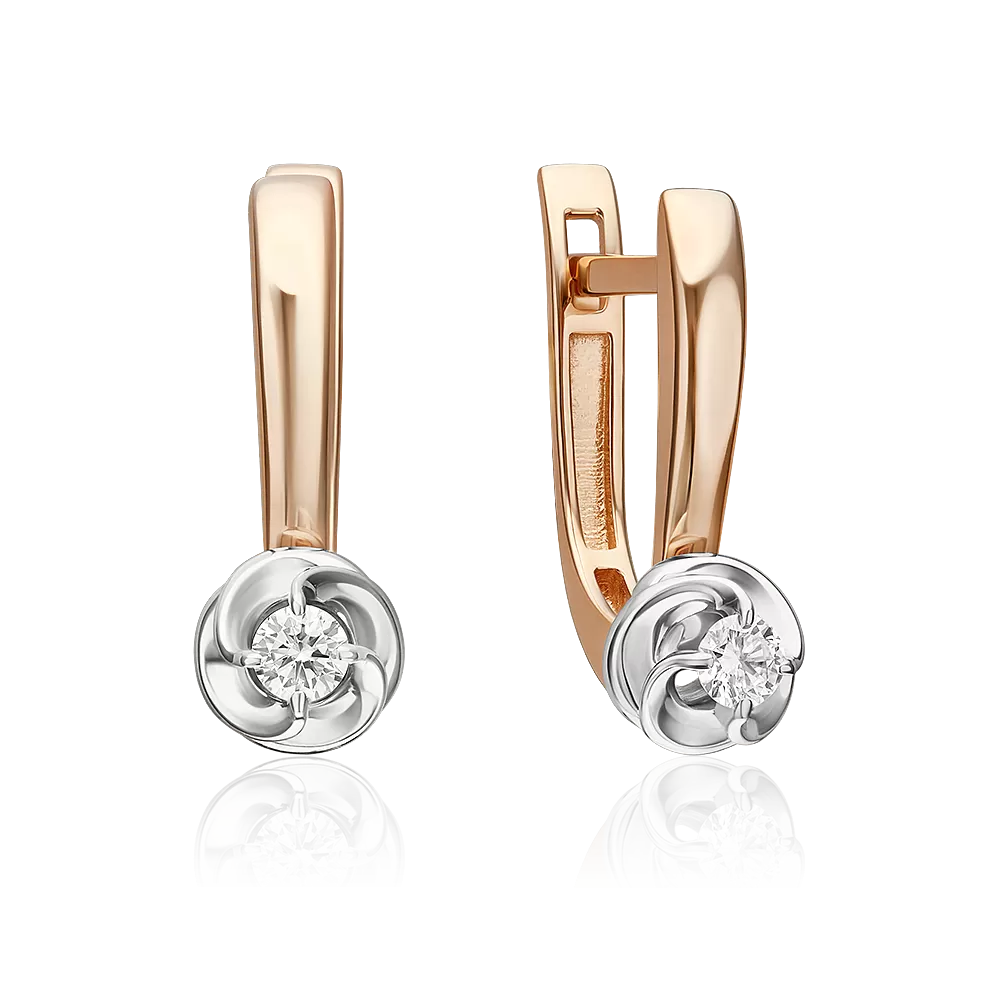 Серьги с английским замком из комбинированного золота с бриллиантом 02-5407-00-101-1111