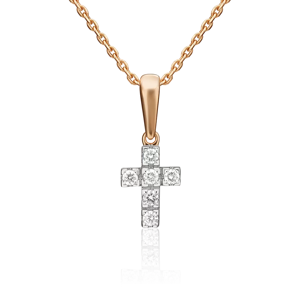 Декоративный крест из красного золота с бриллиантами 03-0052-00-101-1110-30