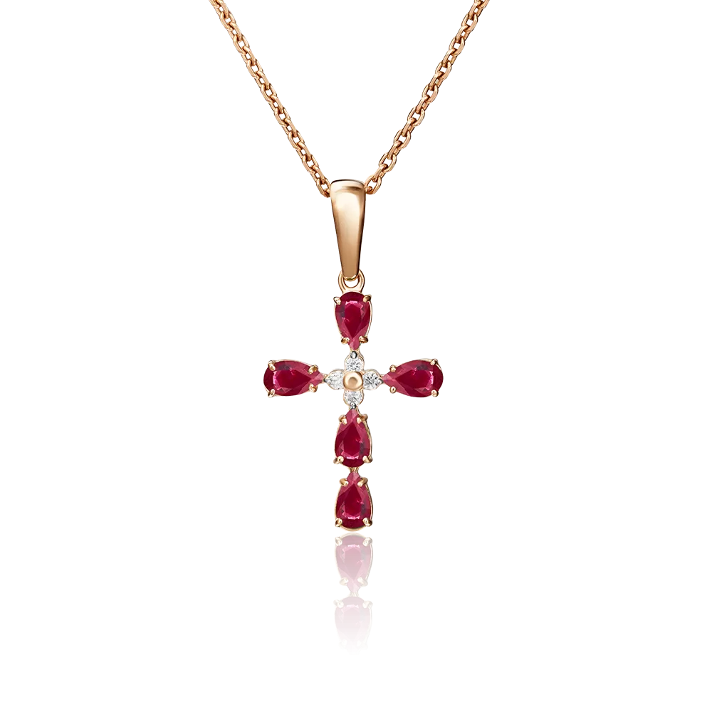 Декоративный крест из красного золота с рубинами и бриллиантами 03-0062-00-107-1110-30