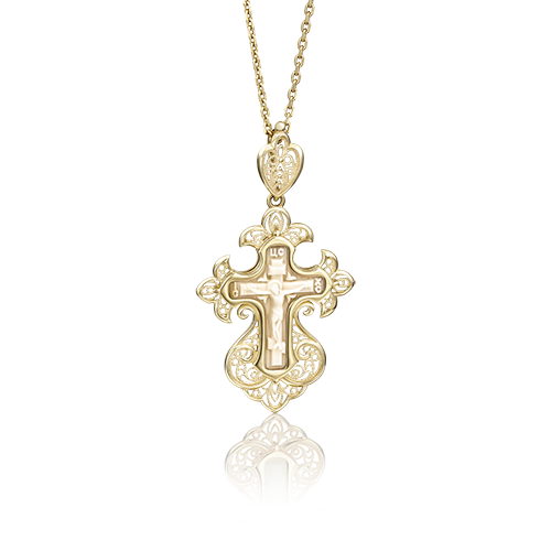 Православный крест из лимонного золота с бивнем мамонта 03-2569-00-292-1130-46