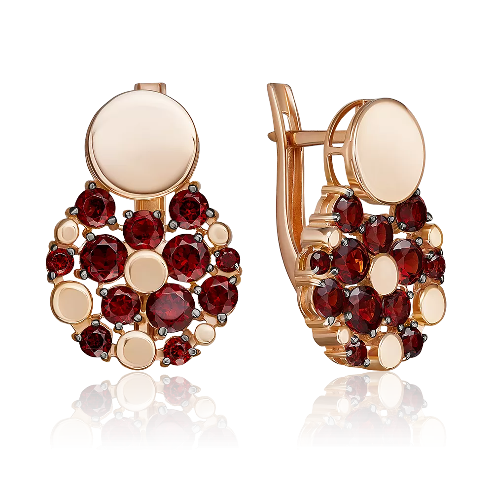 Серьги с английским замком из красного золота с гранатами 02-5404-00-204-1110