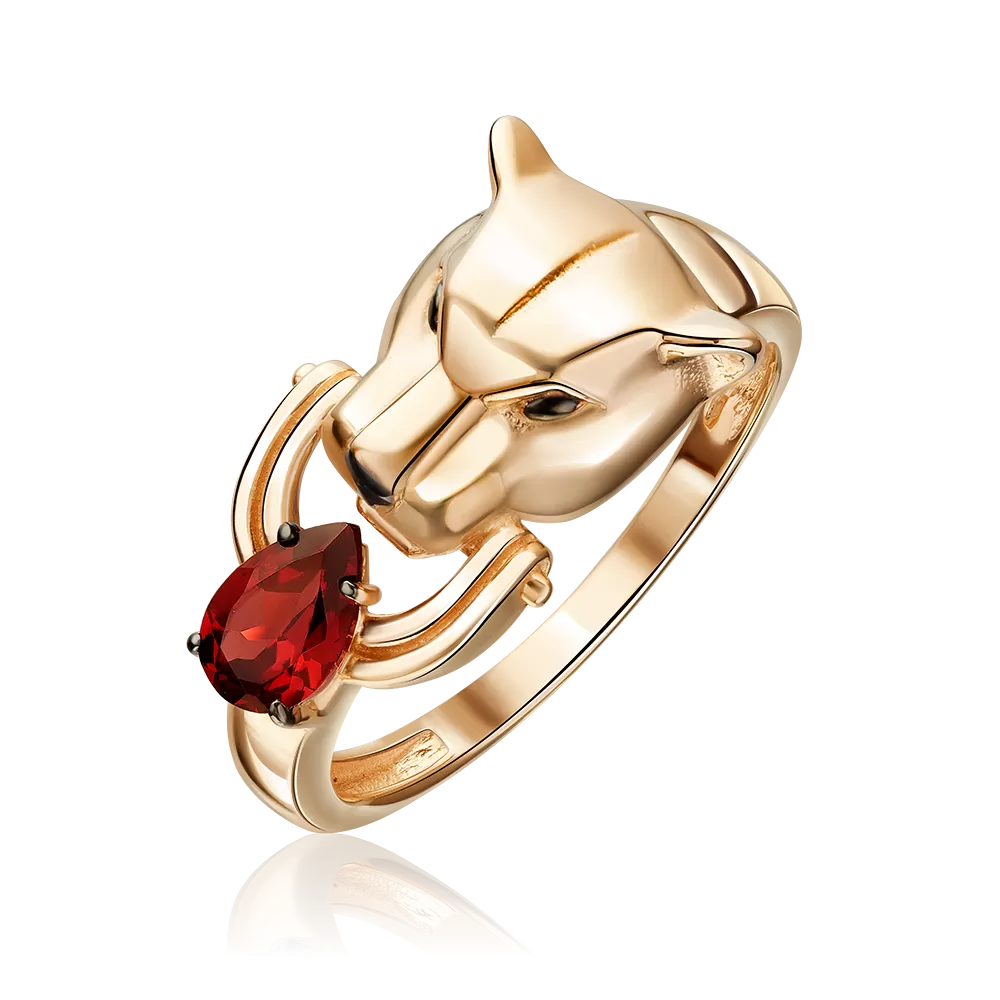 Кольцо «Пантера» из красного золота с гранатом 01-5884-00-204-1110