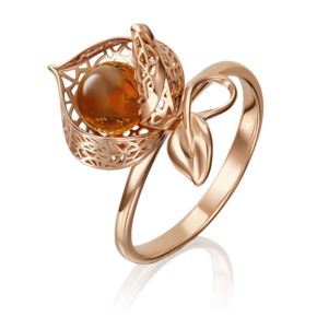 Кольцо «Физалис» из красного золота c янтарём 01-5074-01-271-1110-58