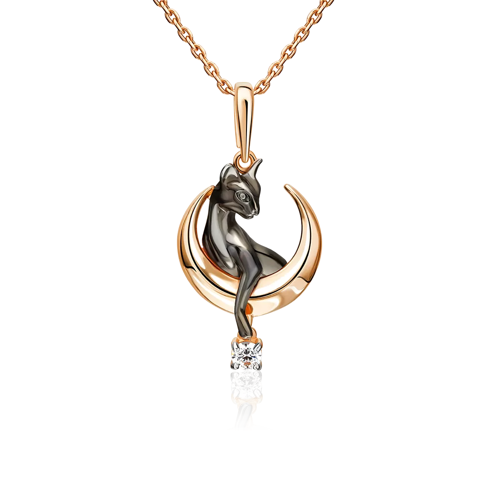 Подвеска «Лунная кошка» из красного золота с фианитом 03-3591-00-401-1110