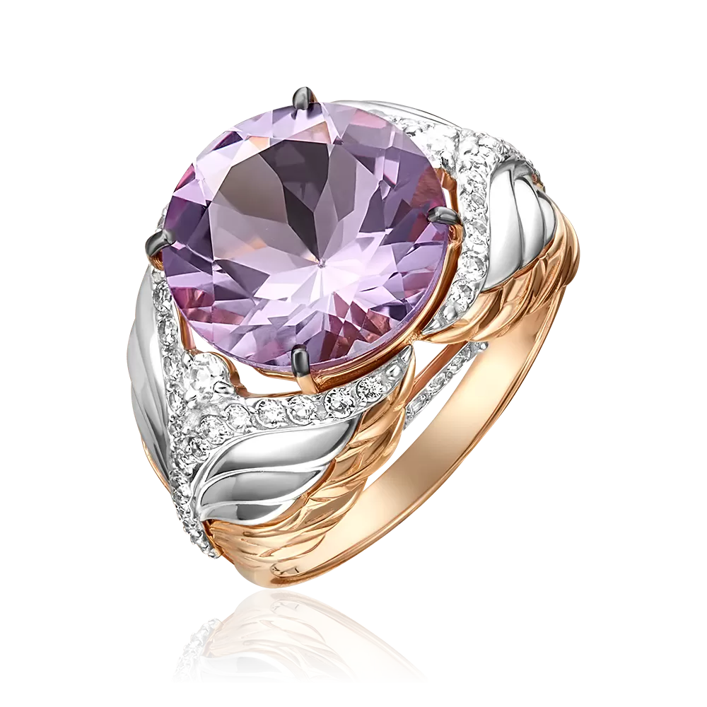 Кольцо из комбинированного золота с аметистом и натуральными топазами white 01-5415-00-225-1111-46