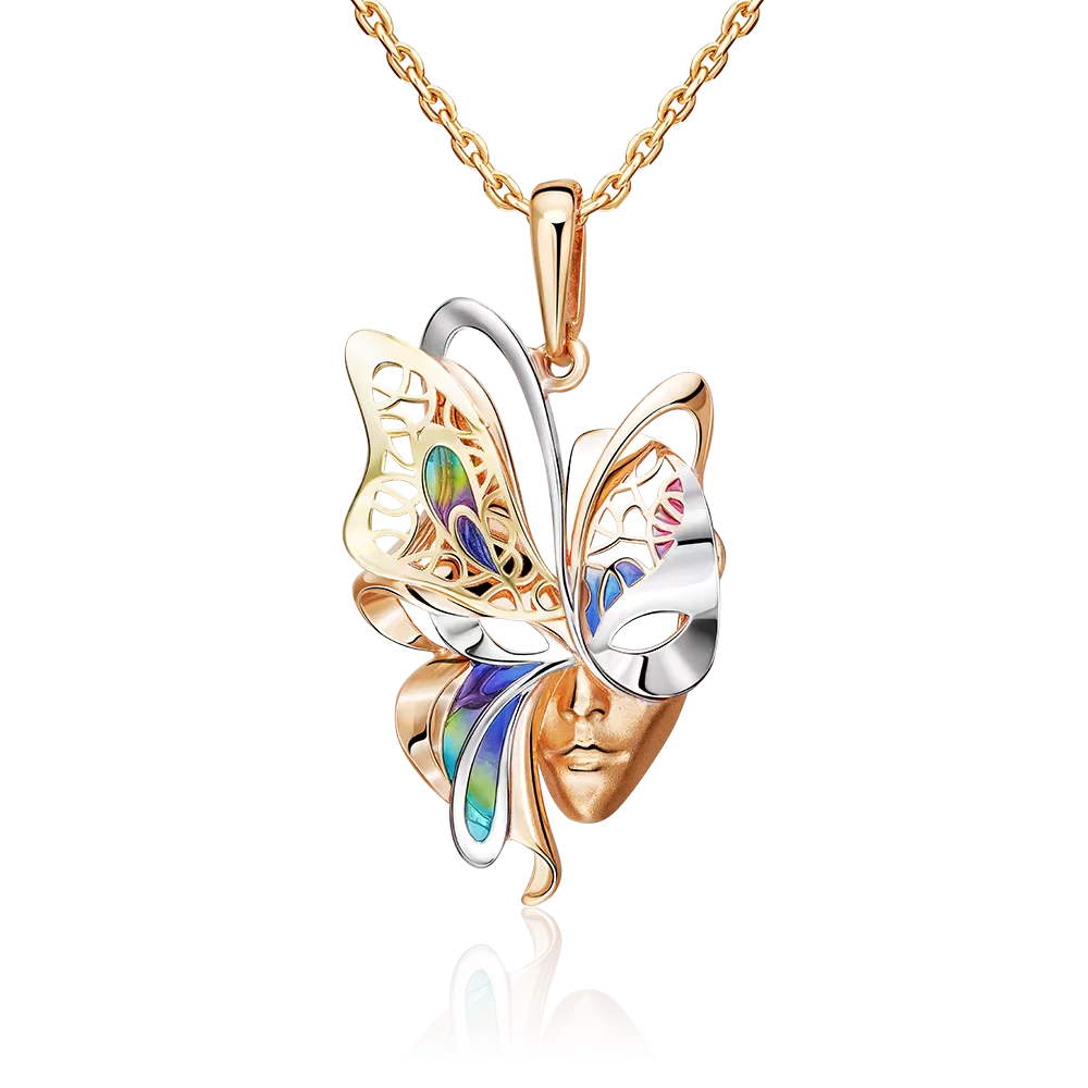 Подвеска «Маска» из комбинированного золота с эмалью 03-2784-00-000-1113-59