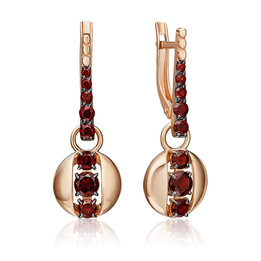 Серьги с английским замком из красного золота с гранатами 02-5401-00-204-1110
