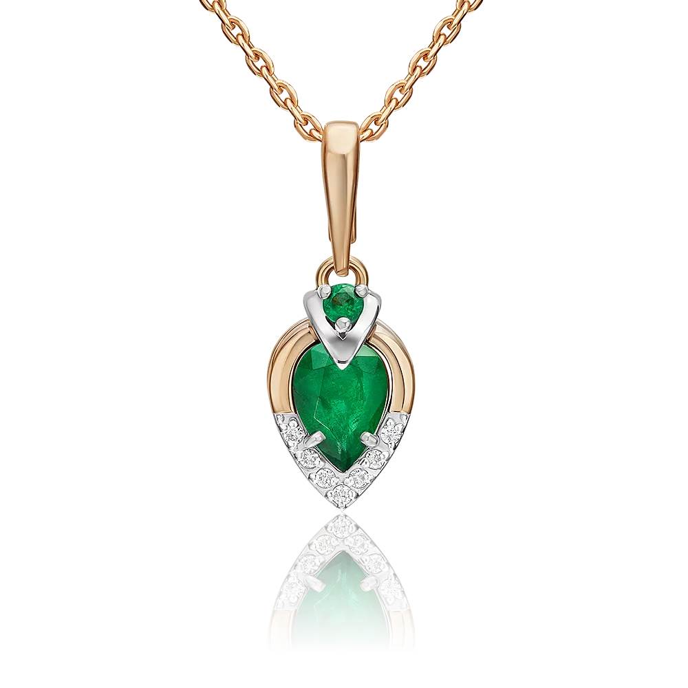 Подвеска из комбинированного золота с изумрудами и бриллиантами 03-3461-00-106-1111