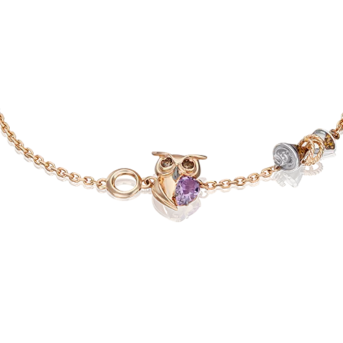 Браслет «Мудрость жизни» из комбинированного золота с аметистом, кварцем дымчатым и эмалью 05-0710-00-716-1111